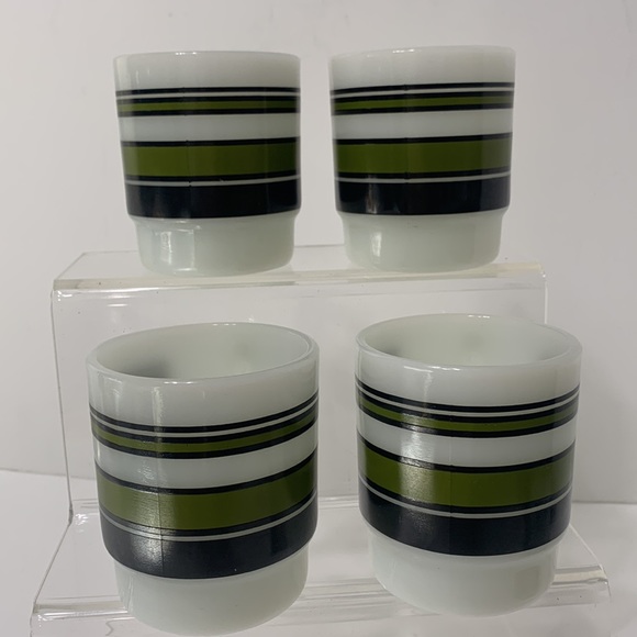 Vintage milk glass green stripe cup 4 count lot - Picture 16 of 16